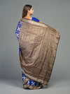 Cobalt Blue & White Mulberry Silk Double Ikat Saree - Pallu and anchal detail