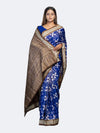 Cobalt Blue & White Mulberry Silk Double Ikat Saree - Full drape view