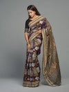 Deep Purple & Olive Fine Cotton Double Ikat Saree - Pallu and anchal detail