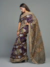 Deep Purple & Olive Fine Cotton Double Ikat Saree - Border and weave close-up