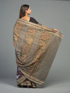 Deep Purple & Olive Fine Cotton Double Ikat Saree - Fabric texture and drape