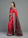 Deep Red Pure Mulberry Silk Single Ikat Saree - Pallu and anchal detail
