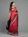 Deep Red Pure Mulberry Silk Single Ikat Saree - Border and weave close-up