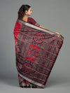 Deep Red Pure Mulberry Silk Single Ikat Saree - Fabric texture and drape
