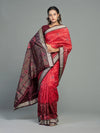 Deep Red Pure Mulberry Silk Single Ikat Saree - Body motifs and craftsmanship