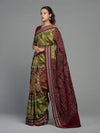 Olive Green Fine Cotton Double Ikat Saree - Body motifs and craftsmanship