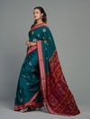 Deep Teal & Maroon Cotton Bomkai Saree - Handloom detail shot