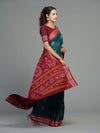Deep Teal & Maroon Cotton Bomkai Saree - Border and weave close-up