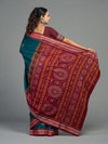 Deep Teal & Maroon Cotton Bomkai Saree - Pallu and anchal detail