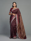 Deep Wine & Plum Mulberry Silk Single Ikat Saree - Handloom detail shot