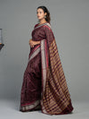 Deep Wine & Plum Mulberry Silk Single Ikat Saree - Fabric texture and drape