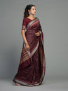 Deep Wine & Plum Mulberry Silk Single Ikat Saree - Body motifs and craftsmanship