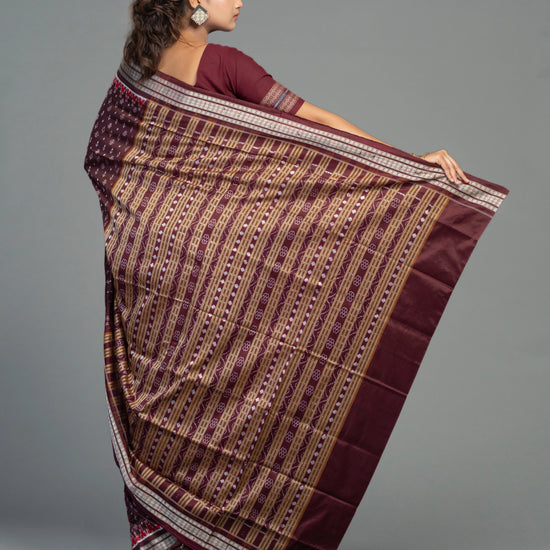 Deep Wine & Plum Mulberry Silk Single Ikat Saree - Border and weave close-up