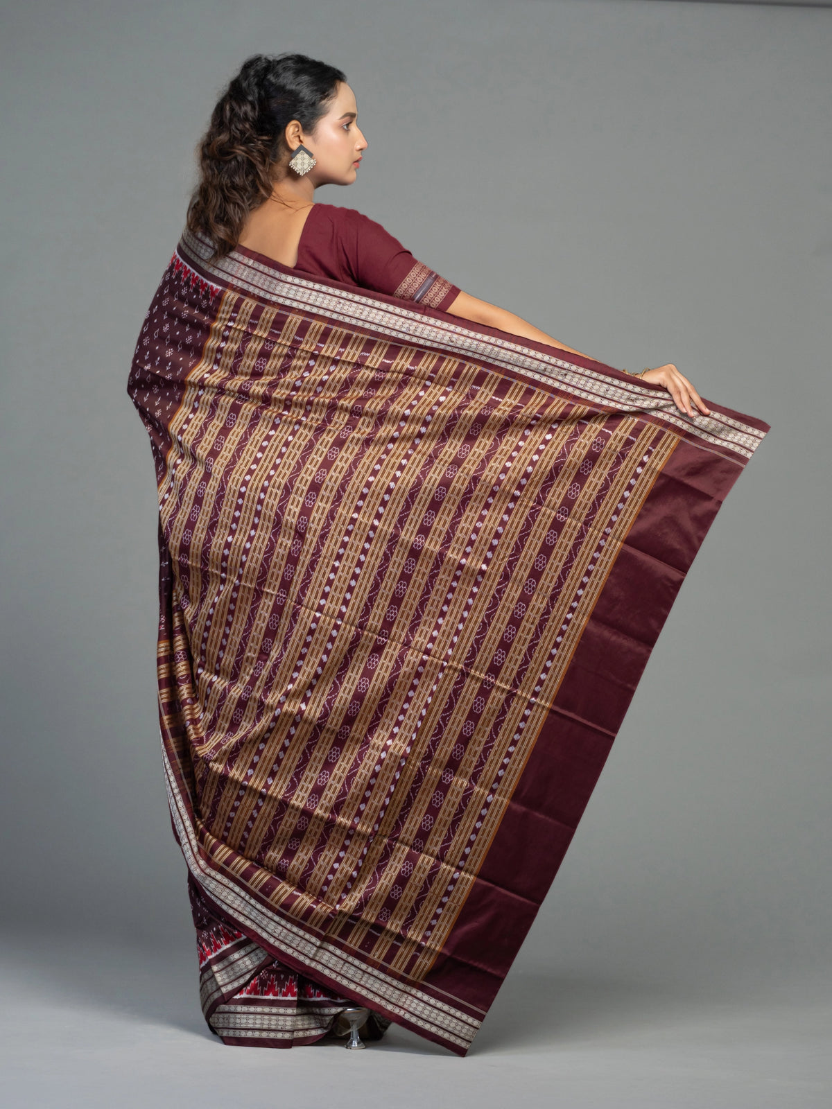 Deep Wine & Plum Mulberry Silk Single Ikat Saree - Border and weave close-up