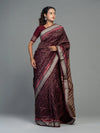 Deep Wine & Plum Mulberry Silk Single Ikat Saree - Pallu and anchal detail