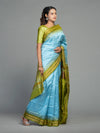 Sky Blue & Olive Green Mulberry Silk Bomkai Saree - Body motifs and craftsmanship