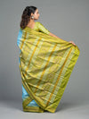 Sky Blue & Olive Green Mulberry Silk Bomkai Saree - Pallu and anchal detail