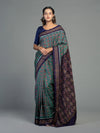 Teal & Green Fine Cotton Single Ikat Saree - Fabric texture and drape