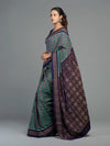 Teal & Green Fine Cotton Single Ikat Saree - Additional weave view