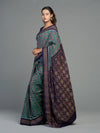 Teal & Green Fine Cotton Single Ikat Saree - Handloom detail shot