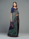 Teal & Green Fine Cotton Single Ikat Saree - Body motifs and craftsmanship