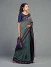 Teal & Green Fine Cotton Single Ikat Saree - Border and weave close-up
