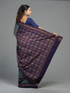 Teal & Green Fine Cotton Single Ikat Saree - Pallu and anchal detail