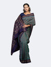 Teal & Green Fine Cotton Single Ikat Saree - Full drape view