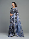 Black & Grey Pure Mulberry Silk Double Ikat Saree - Border and weave close-up