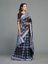 Black & Grey Pure Mulberry Silk Double Ikat Saree - Body motifs and craftsmanship