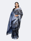 Black & Grey Pure Mulberry Silk Double Ikat Saree - Full drape view