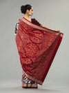 Black, Ivory & Deep Red Mulberry Silk Double Ikat Saree - Border and weave close-up