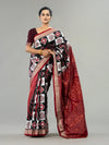 Black, Ivory & Deep Red Mulberry Silk Double Ikat Saree - Pallu and anchal detail