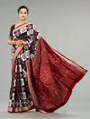 Black, Ivory & Deep Red Mulberry Silk Double Ikat Saree - Body motifs and craftsmanship