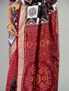 Black, Ivory & Deep Red Mulberry Silk Double Ikat Saree - Fabric texture and drape
