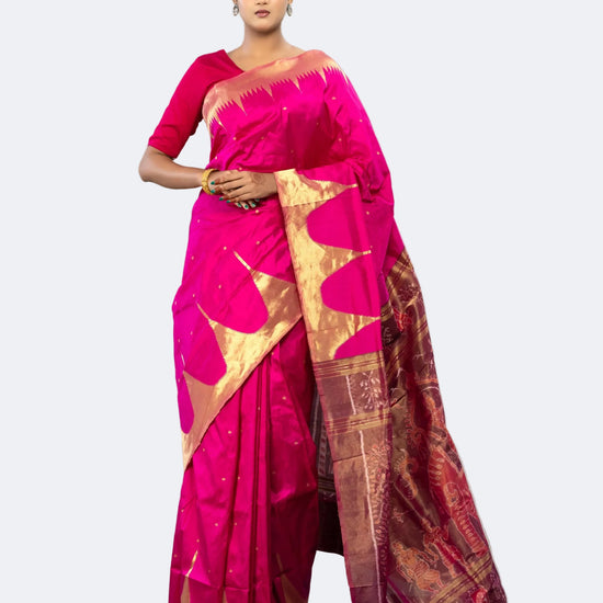 Magenta & Wine Berhampur Silk Tissue Saree - Full drape view