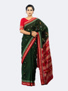 Forest Green & Red Pure Cotton Bomkai Saree - Full drape view