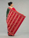 Forest Green & Red Pure Cotton Bomkai Saree - Border and weave close-up