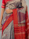 Grey & Muted Red Cotton Tissue Bomkai Saree - Fabric texture and drape