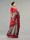 Grey & Muted Red Cotton Tissue Bomkai Saree - Pallu and anchal detail