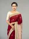 Wine Red & Cream Pure Cotton Bomkai Saree - Handloom detail shot