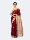 Wine Red & Cream Pure Cotton Bomkai Saree - Full drape view