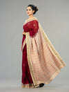 Wine Red & Cream Pure Cotton Bomkai Saree - Border and weave close-up