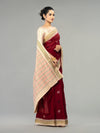 Wine Red & Cream Pure Cotton Bomkai Saree - Pallu and anchal detail