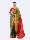 Olive Green & Vivid Red Full Tissue Silk Saree - Full drape view