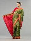 Olive Green & Vivid Red Full Tissue Silk Saree - Border and weave close-up