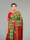 Green & Red Pure Cotton Double Ikat Saree - Fabric texture and drape