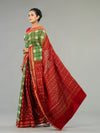 Green & Red Pure Cotton Double Ikat Saree - Pallu and anchal detail