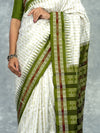 Olive Green & Ivory Mulberry Silk Bomkai Saree - Fabric texture and drape