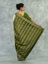 Olive Green & Ivory Mulberry Silk Bomkai Saree - Body motifs and craftsmanship